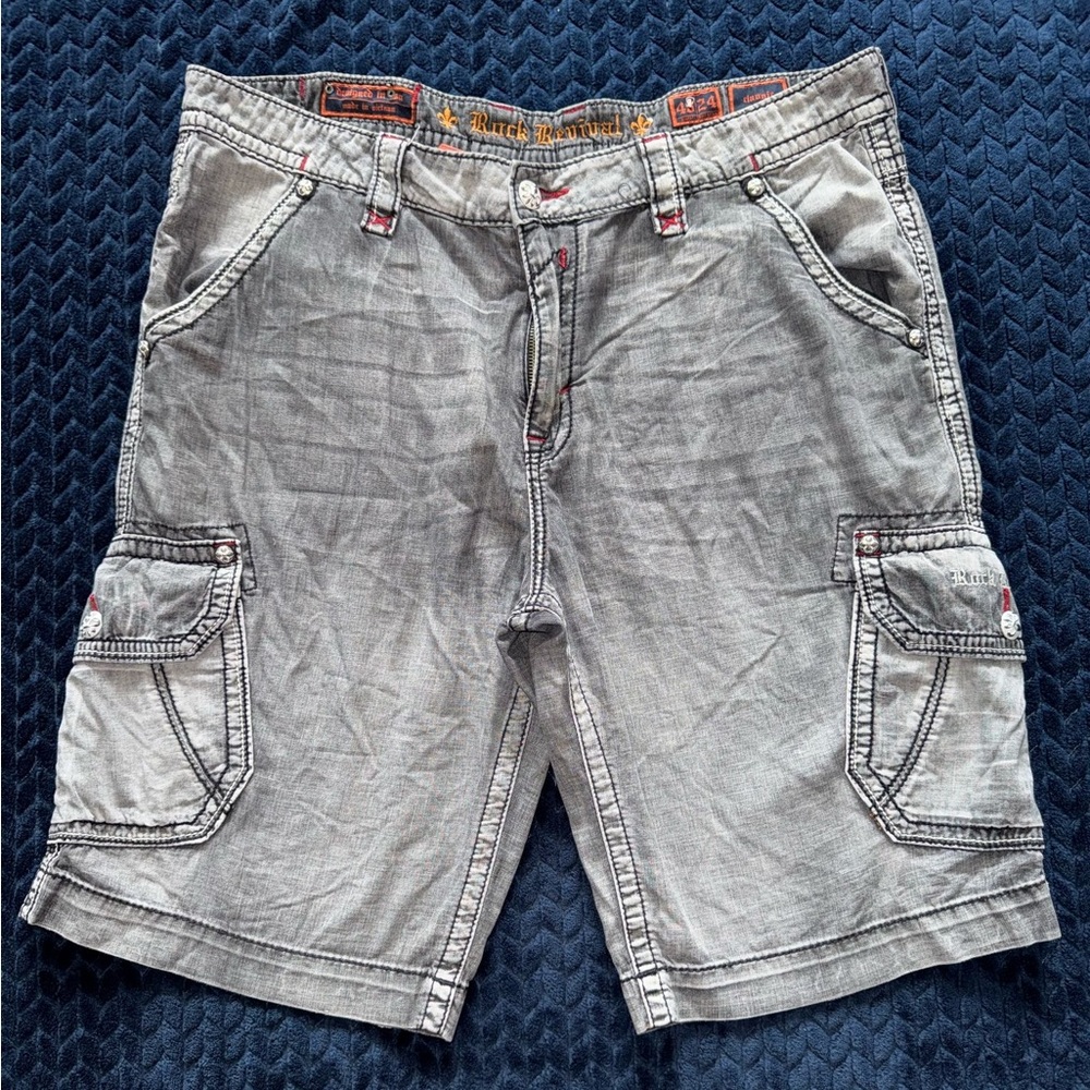 Rock Revival Men’s Cargo classic Shorts Grey Denim size 40